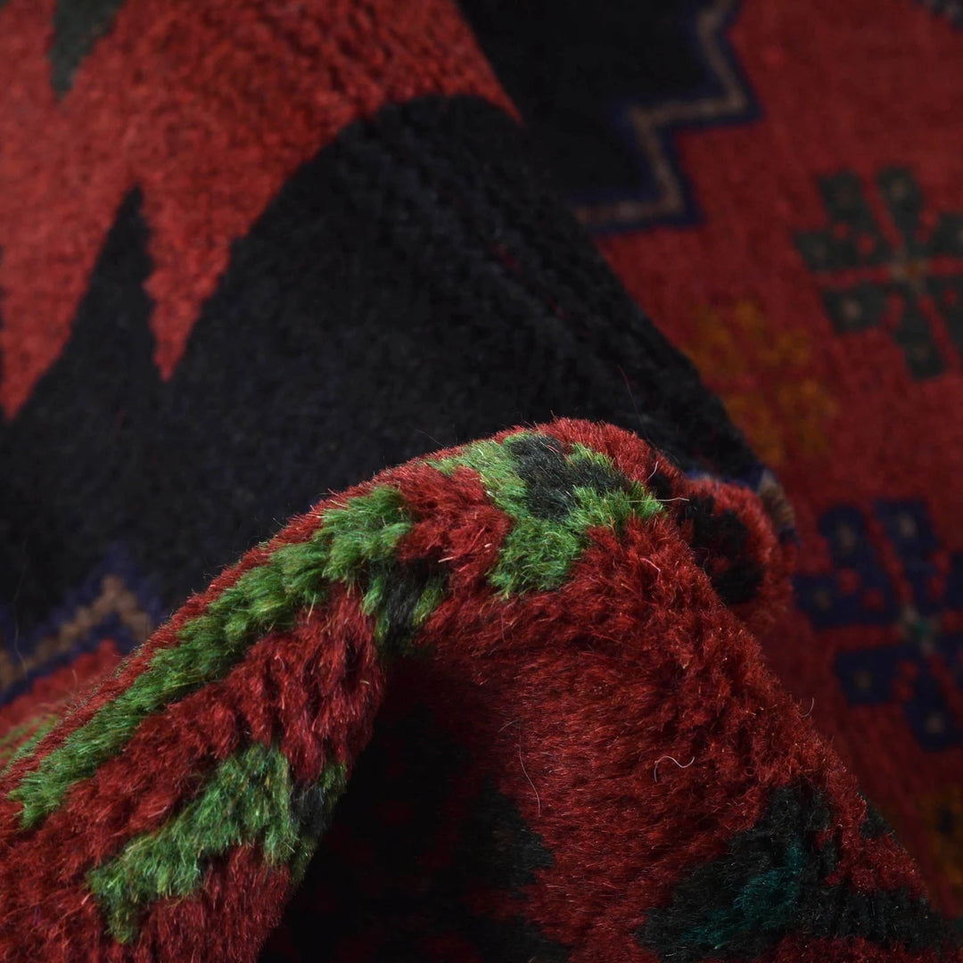 Red Afghan Baluchi Rug 3' 11" x 6' 2" Hand-Knotted | No. AL70228