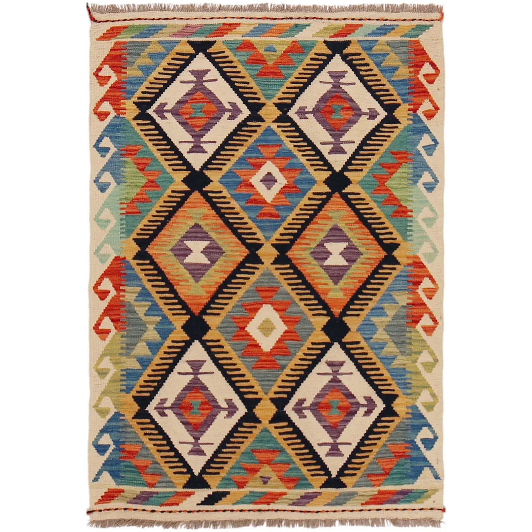 Afghan Vegetable Kilim Rug 2' 10" x 4' 3" Flat-Weave | No. AL70272