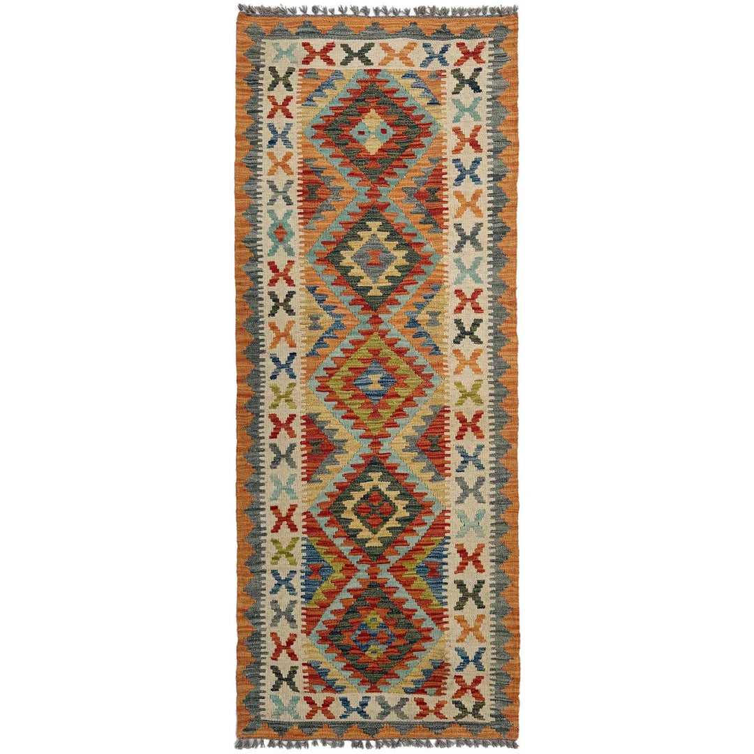 Afghan Vegetable Kilim Rug 2'7" x 6'10" Flat-Weave | No. AL703385