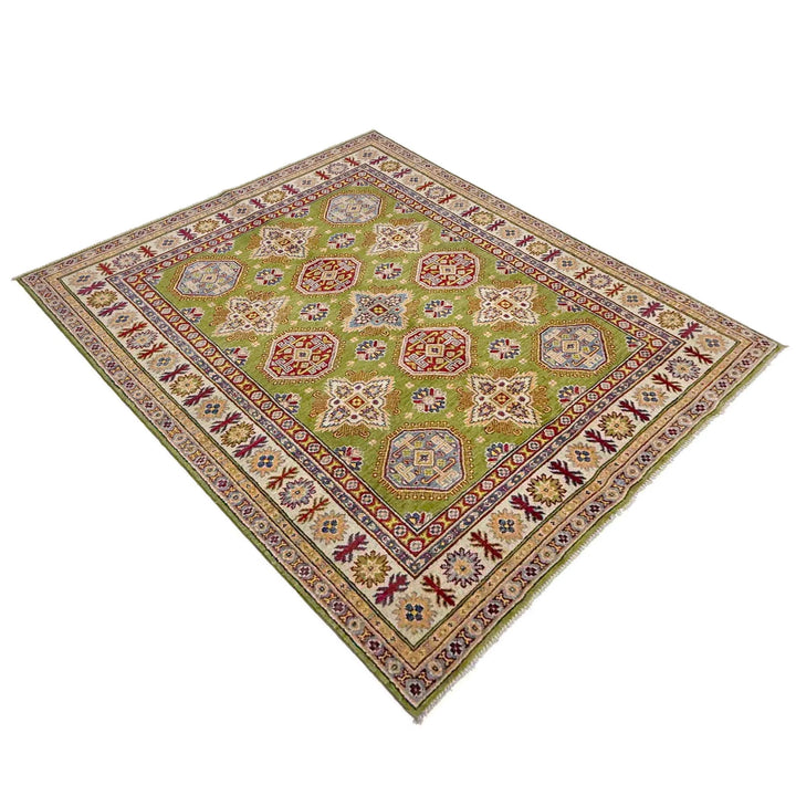 Green Afghan Kazak Rug 5' 1" x 6' 10" Hand-Knotted | No. AL70368