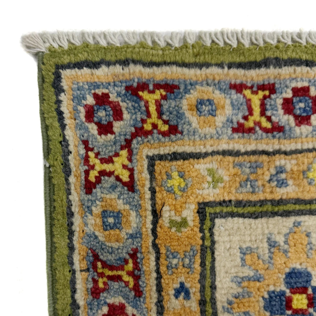 Green Afghan Kazak Rug 5' 1" x 6' 10" Hand-Knotted | No. AL70368