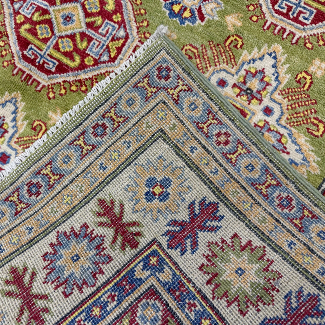 Green Afghan Kazak Rug 5' 1" x 6' 10" Hand-Knotted | No. AL70368