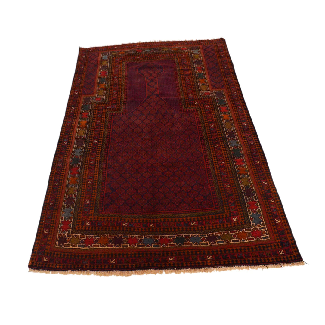 Red Afghan Prayer Rug 3' 3" x 5' 8" Hand-Knotted | No. AL70405