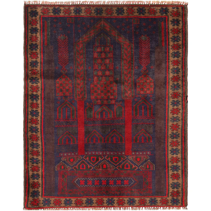 Afghan Prayer Rug 3' 3" x 4' 4" Hand-Knotted | No. AL70424