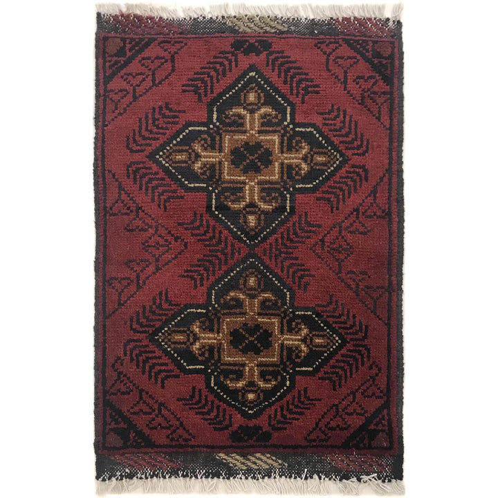 Red Afghan Oriental Rug 1' 5" x 2' 3" Hand-Knotted | No. AL70456