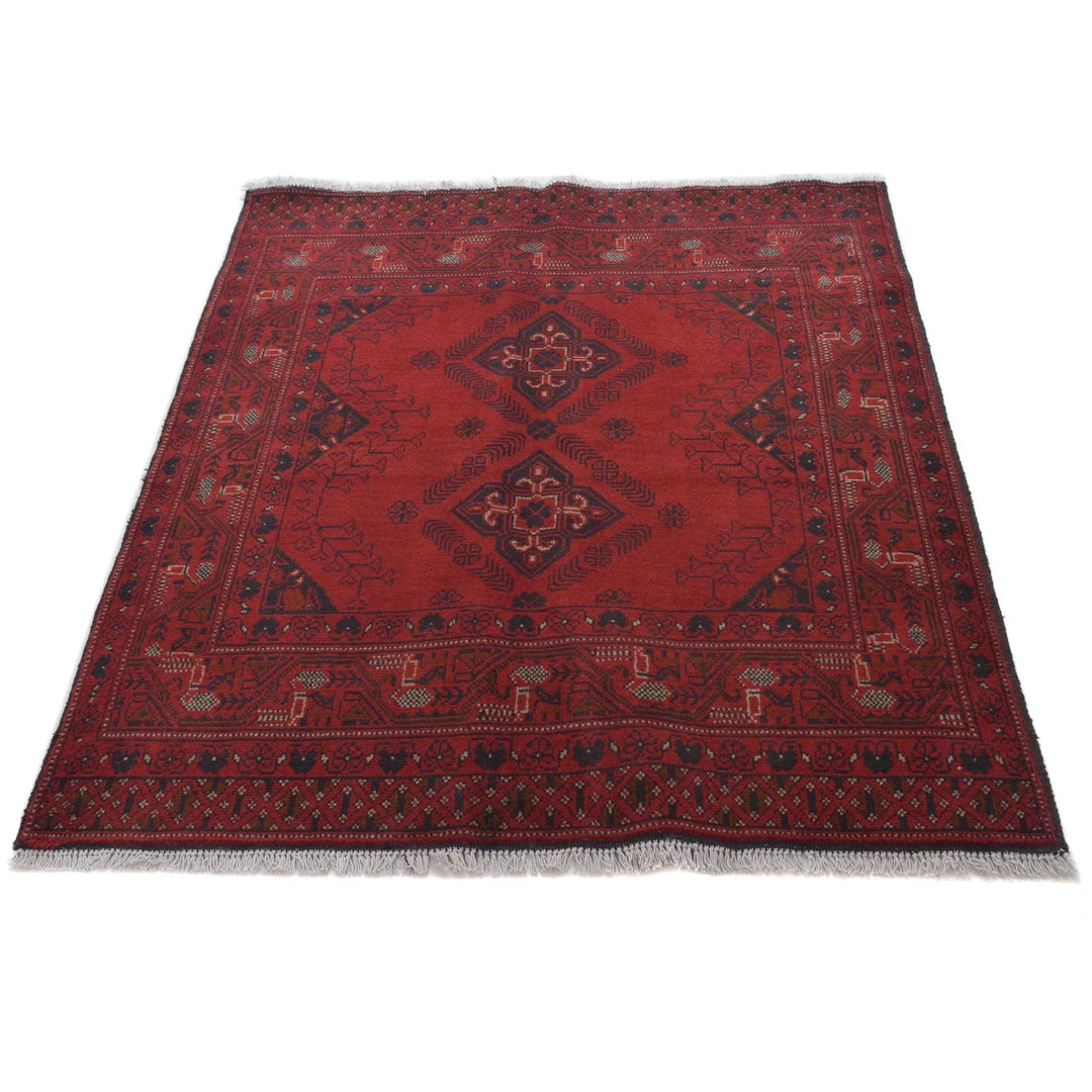 Red Afghan Khal Mohammadi Rug 3'7" x 4'6" Hand-Knotted | No. AL70473