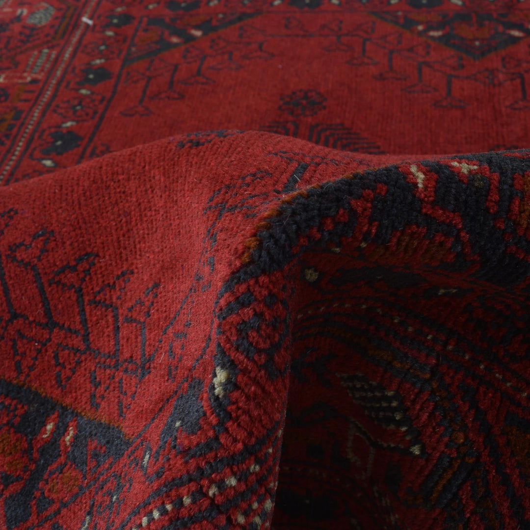 Red Afghan Khal Mohammadi Rug 3'7" x 4'6" Hand-Knotted | No. AL70473