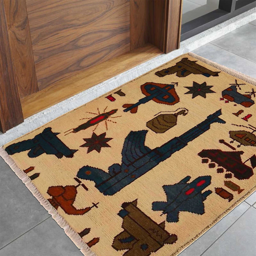 Beige Afghan War Rug 2' 0" x 2' 7" Hand-Knotted | No. AL70534