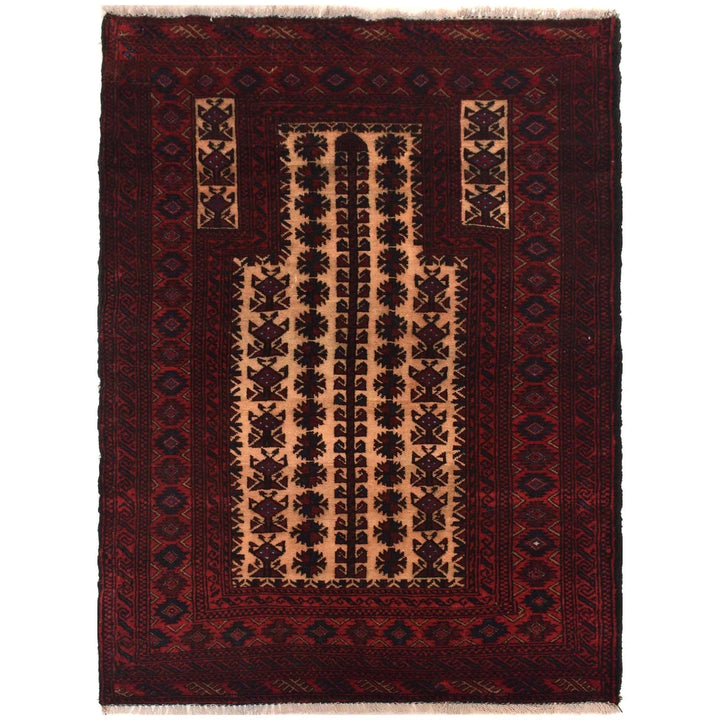 Red Afghan Prayer Rug 2' 11" x 4' 3" Hand-Knotted | No. AL70591