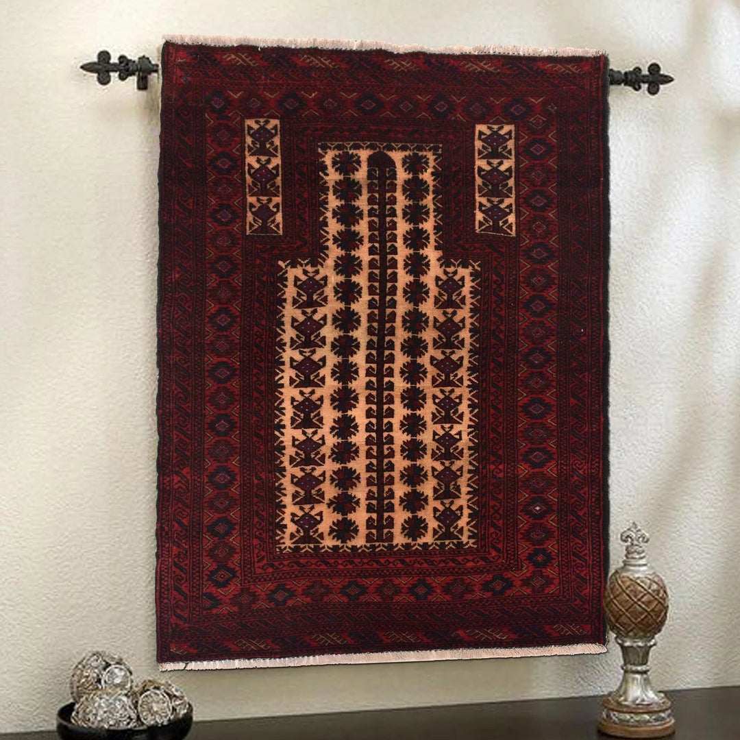 Red Afghan Prayer Rug 2' 11" x 4' 3" Hand-Knotted | No. AL70591