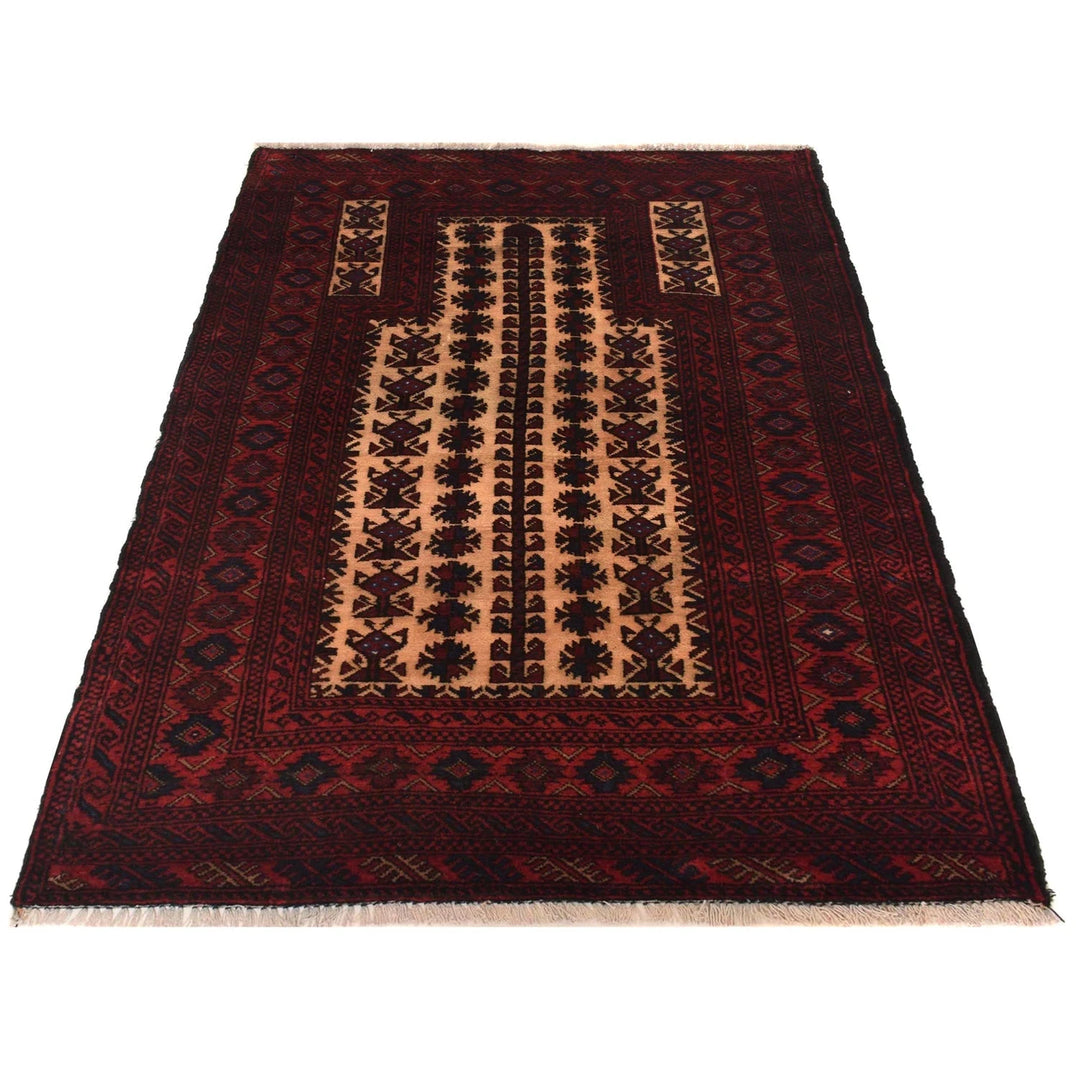 Red Afghan Prayer Rug 2' 11" x 4' 3" Hand-Knotted | No. AL70591