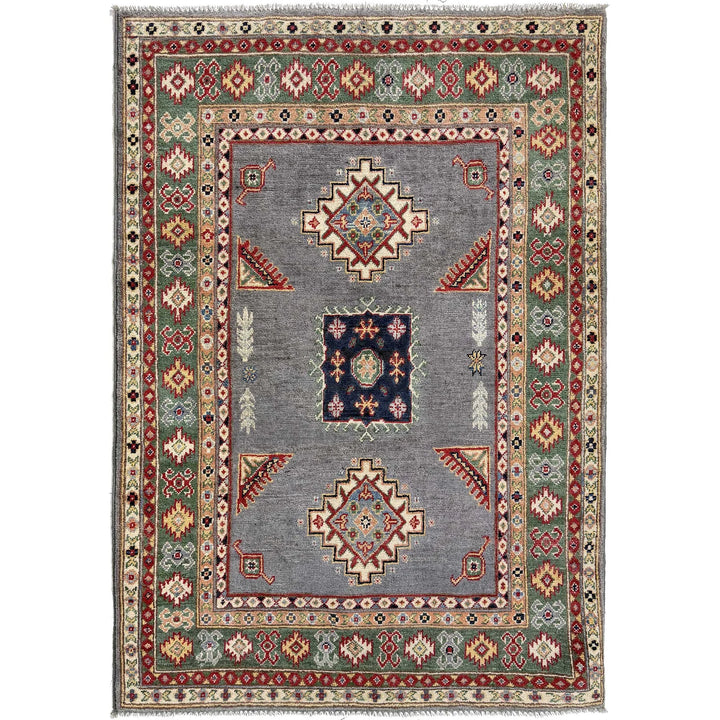 Gray Afghan Kazak Rug 3' 3" x 4' 11" Hand-Knotted | No. AL70638