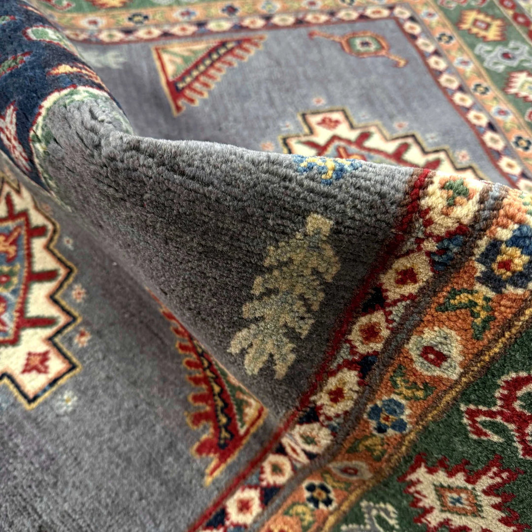 Gray Afghan Kazak Rug 3' 3" x 4' 11" Hand-Knotted | No. AL70638