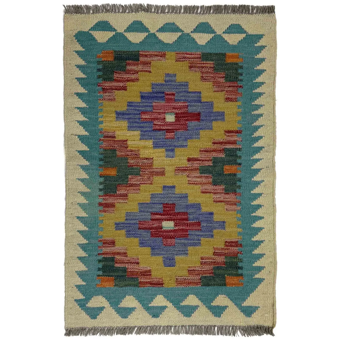Multicolor Afghan Vegetable Kilim Rug 1'11" x 2'11" Flat-Weave | No. AL706832