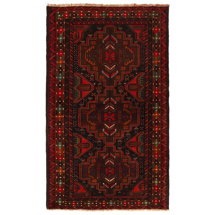 Red Afghan Baluchi Rug 3' 9" x 6' 2" Hand-Knotted | No. AL70689
