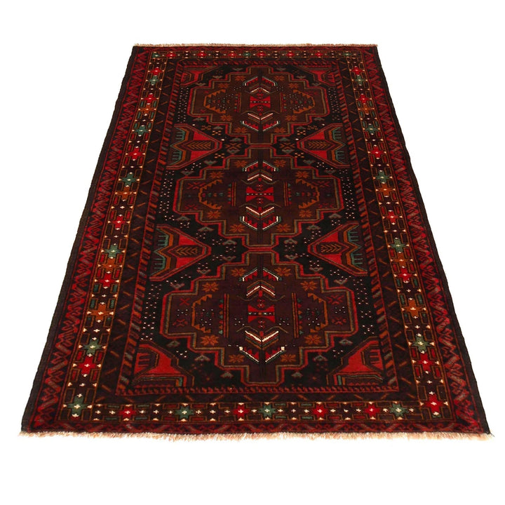 Red Afghan Baluchi Rug 3' 9" x 6' 2" Hand-Knotted | No. AL70689