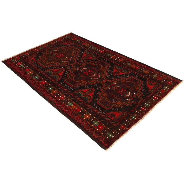 Red Afghan Baluchi Rug 3' 9" x 6' 2" Hand-Knotted | No. AL70689