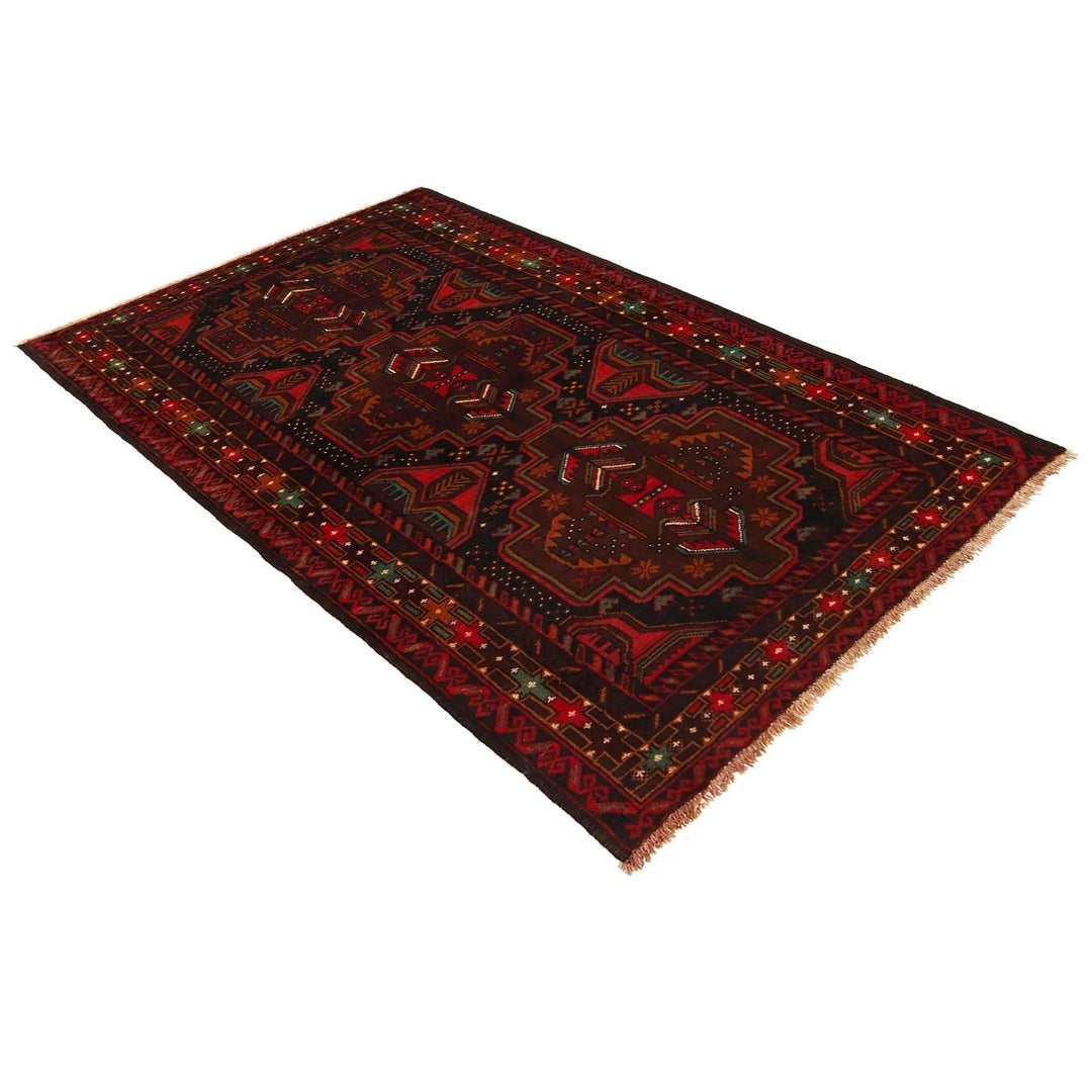 Red Afghan Baluchi Rug 3' 9" x 6' 2" Hand-Knotted | No. AL70689