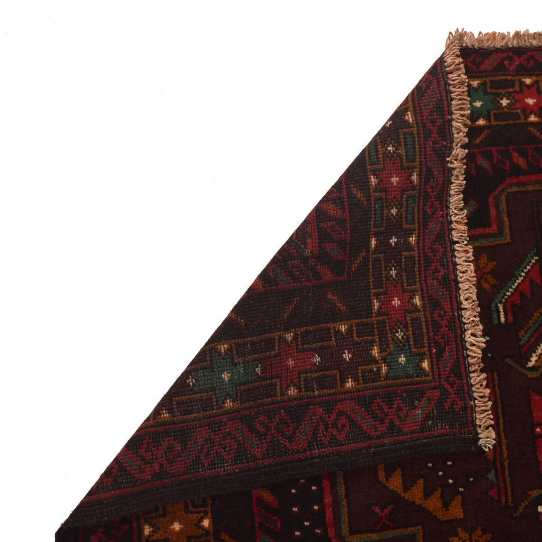Red Afghan Baluchi Rug 3' 9" x 6' 2" Hand-Knotted | No. AL70689