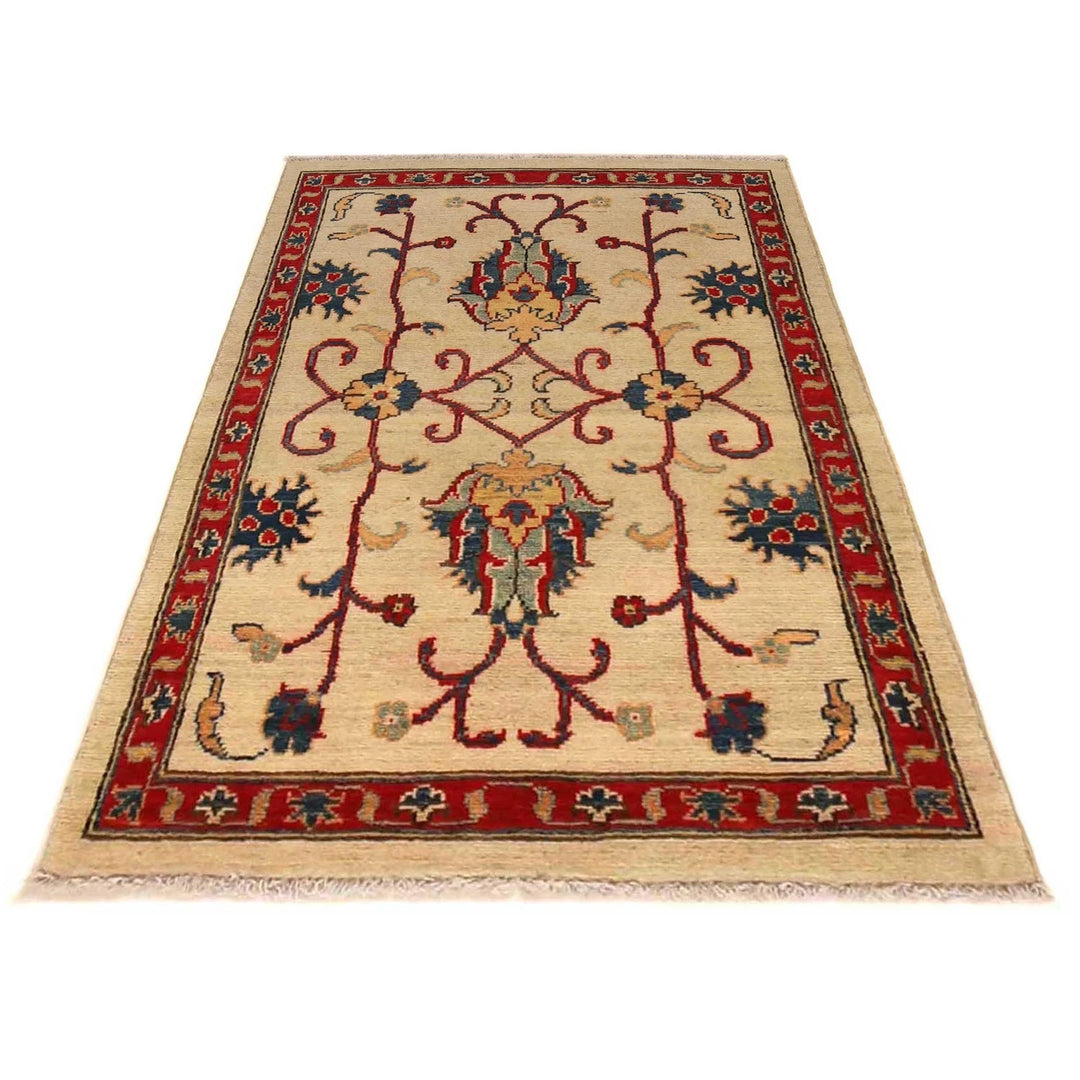 Beige Afghan Kazak Rug 2' 7" x 3' 11" Hand-Knotted | No. AL70754