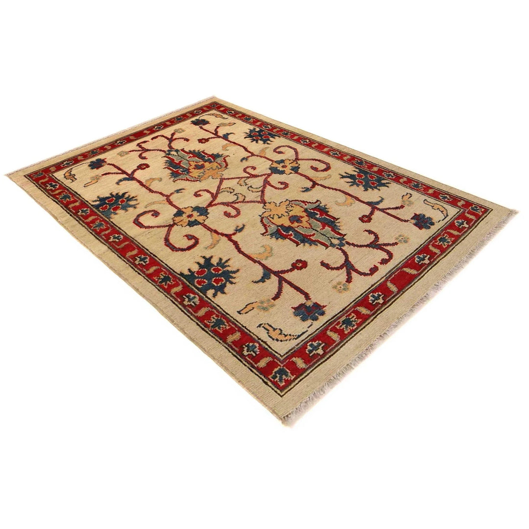 Beige Afghan Kazak Rug 2' 7" x 3' 11" Hand-Knotted | No. AL70754