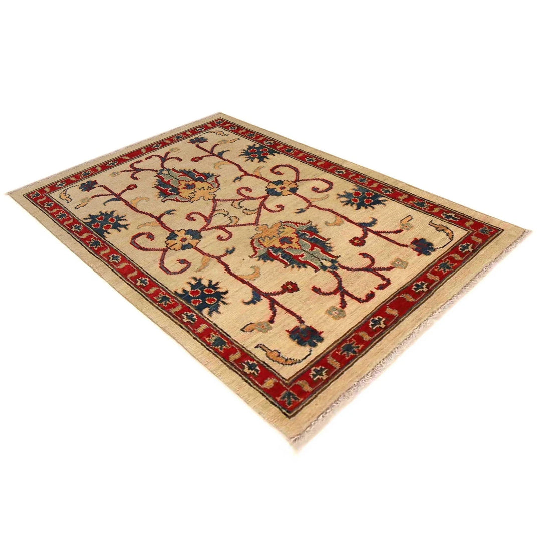Beige Afghan Kazak Rug 2' 7" x 3' 11" Hand-Knotted | No. AL70754