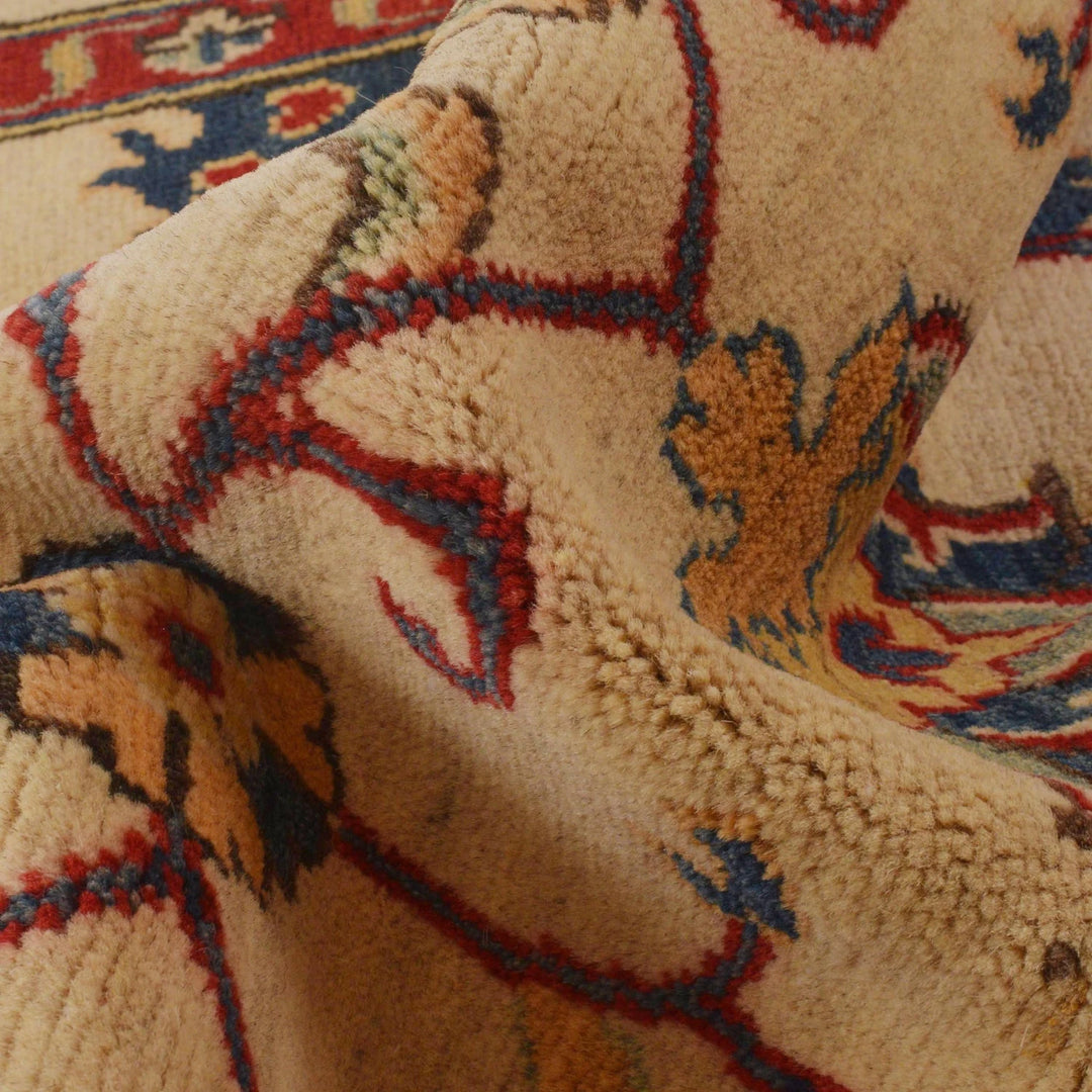 Beige Afghan Kazak Rug 2' 7" x 3' 11" Hand-Knotted | No. AL70754