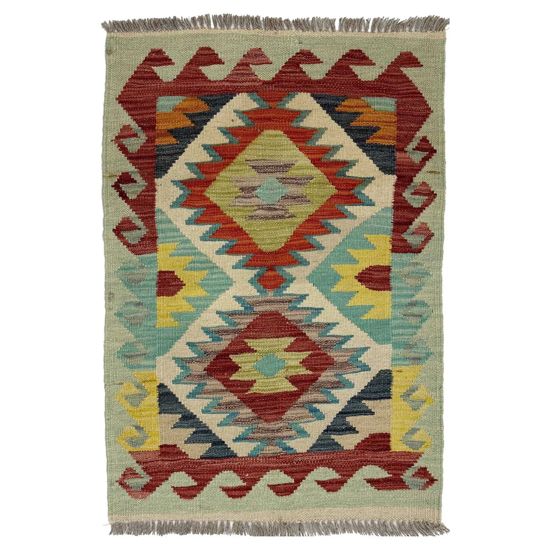 Afghan Vegetable Kilim Rug 1' 11" x 2' 10" Flat-Weave | No. AL708095