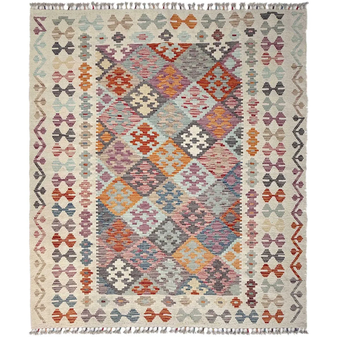 Afghan Vegetable Kilim Rug 5' 0" x 6' 7" Flat-Weave | No. AL70811