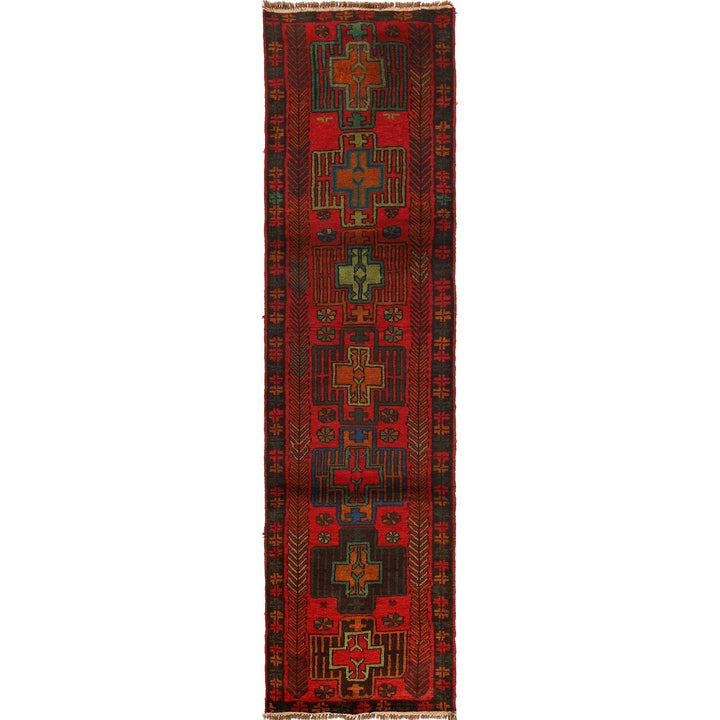 Red Afghan Baluchi Rug 2' 7" x 10' 1" Hand-Knotted | No. AL70920