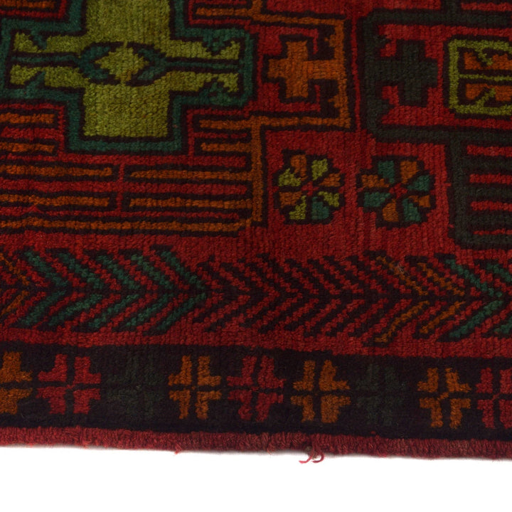 Red Afghan Baluchi Rug 2' 7" x 10' 1" Hand-Knotted | No. AL70920