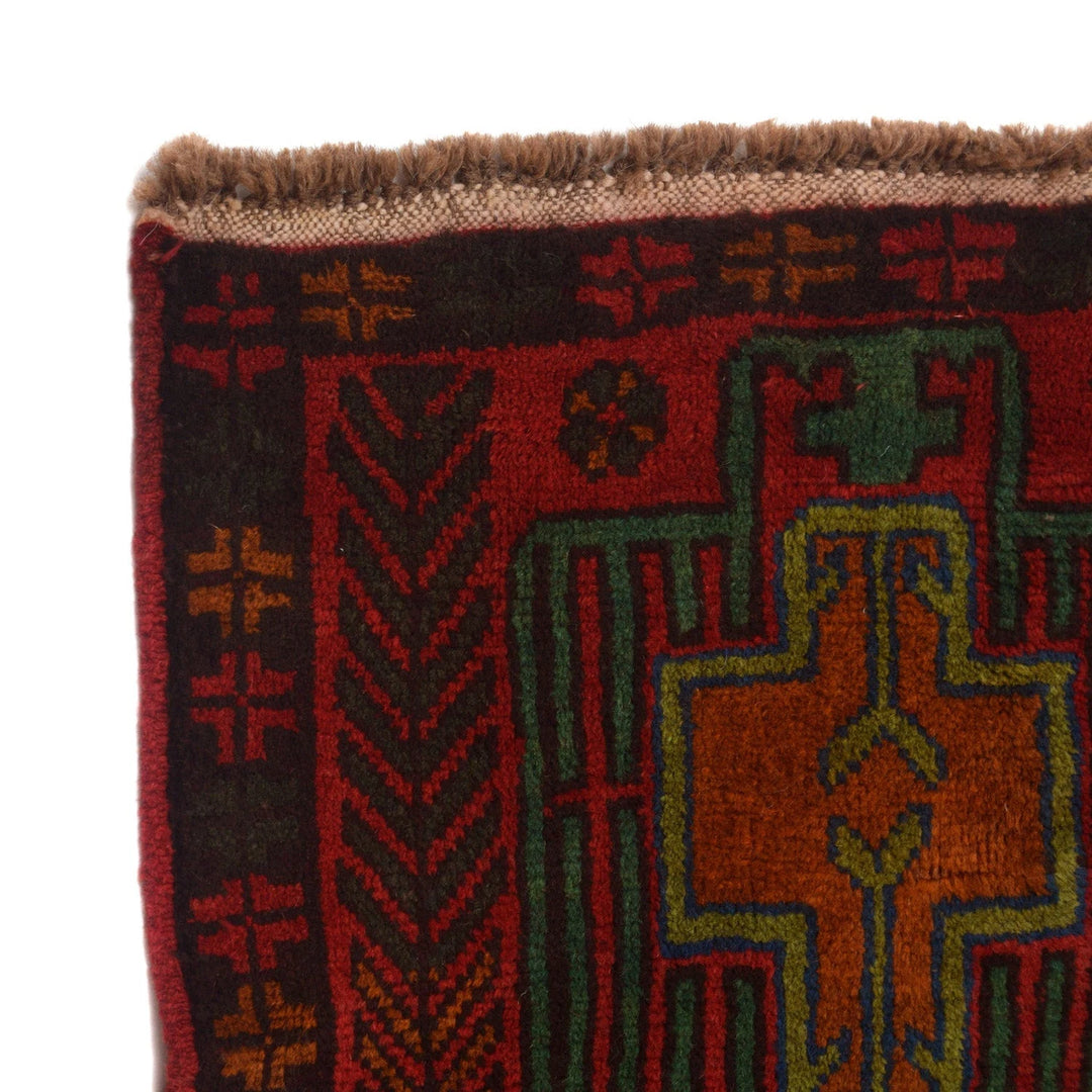 Red Afghan Baluchi Rug 2' 7" x 10' 1" Hand-Knotted | No. AL70920