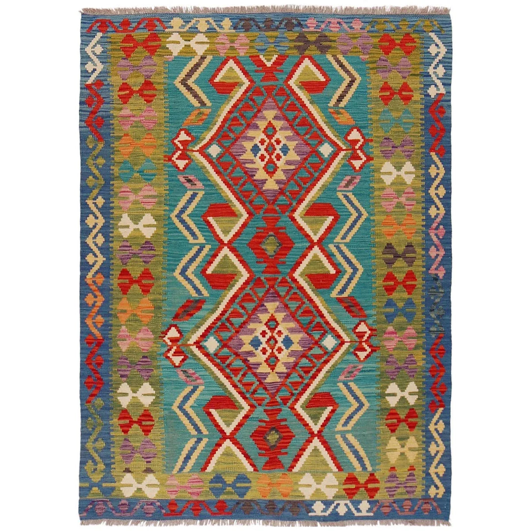 Afghan Kilim Rug 4' 0" x 5' 7" Flat-Weave | No. AL70941