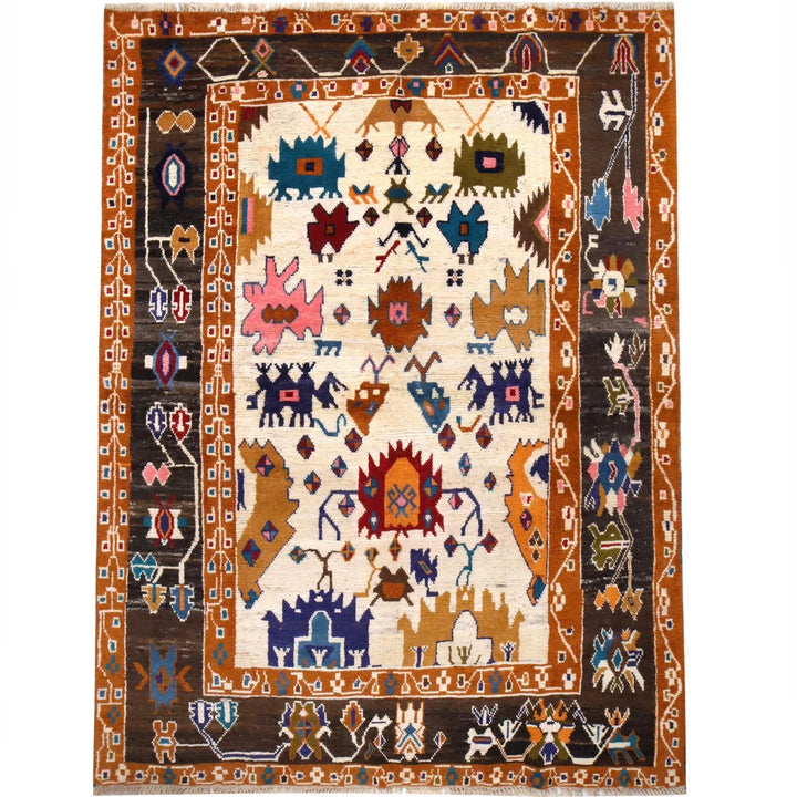 Beige Afghan Oushak Rug 5'6" x 7'5" Hand-Knotted | No. AL70969