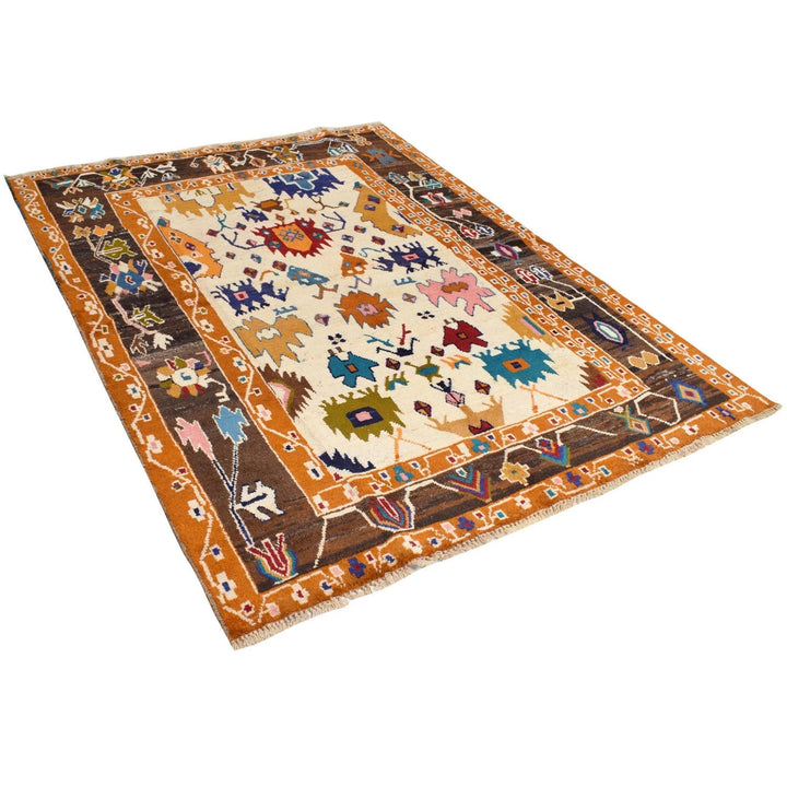 Beige Afghan Oushak Rug 5'6" x 7'5" Hand-Knotted | No. AL70969