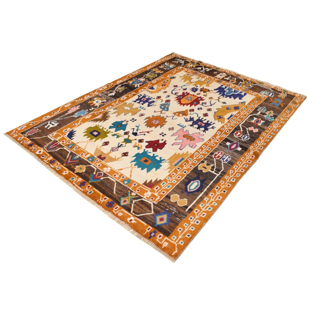 Beige Afghan Oushak Rug 5'6" x 7'5" Hand-Knotted | No. AL70969