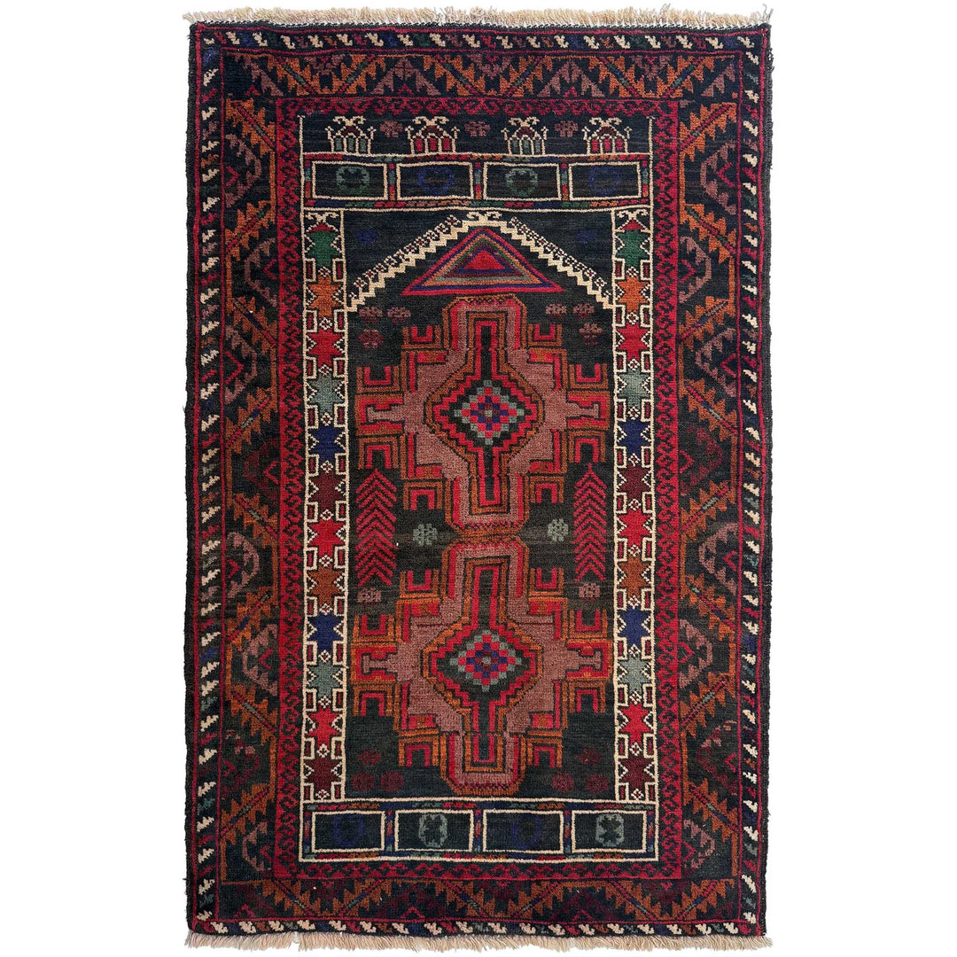 Afghan Tribal Prayer Rug 2' 9" x 4' 4" Hand-Knotted | No. AL70972