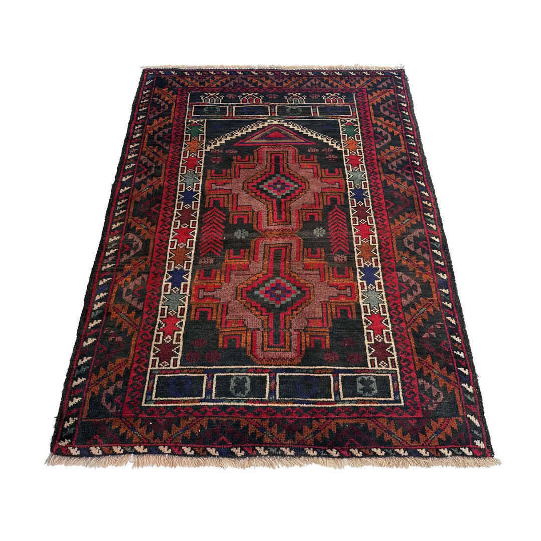 Afghan Tribal Prayer Rug 2' 9" x 4' 4" Hand-Knotted | No. AL70972