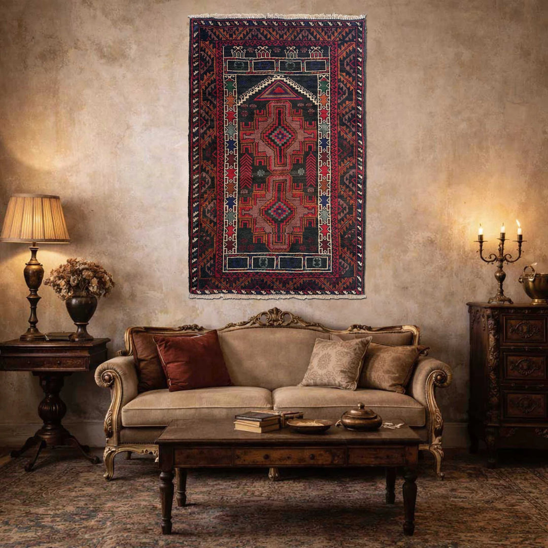 Afghan Tribal Prayer Rug 2' 9" x 4' 4" Hand-Knotted | No. AL70972