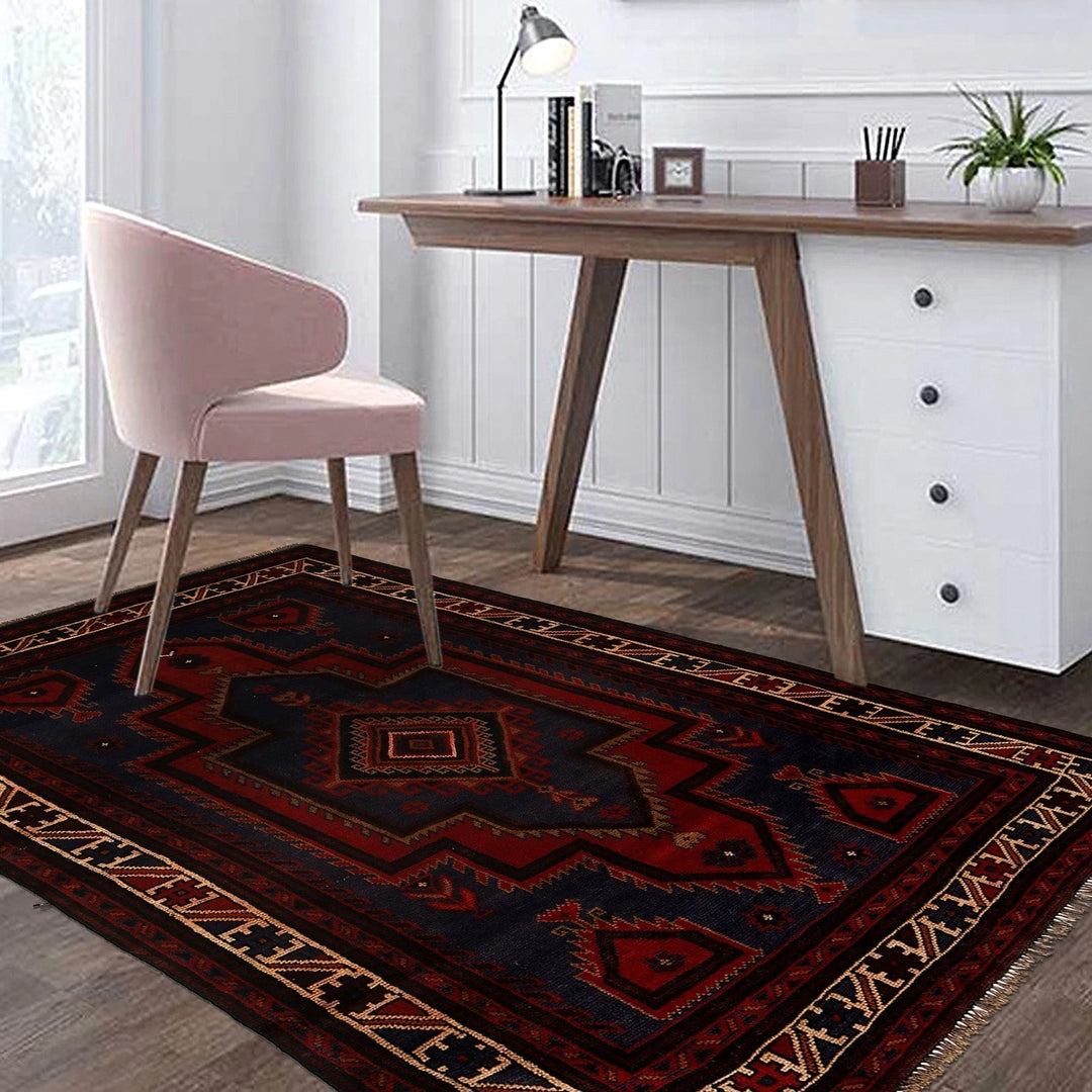 Navy Afghan Baluchi Rug 4' 9" x 7' 1" Hand-Knotted | No. AL71034