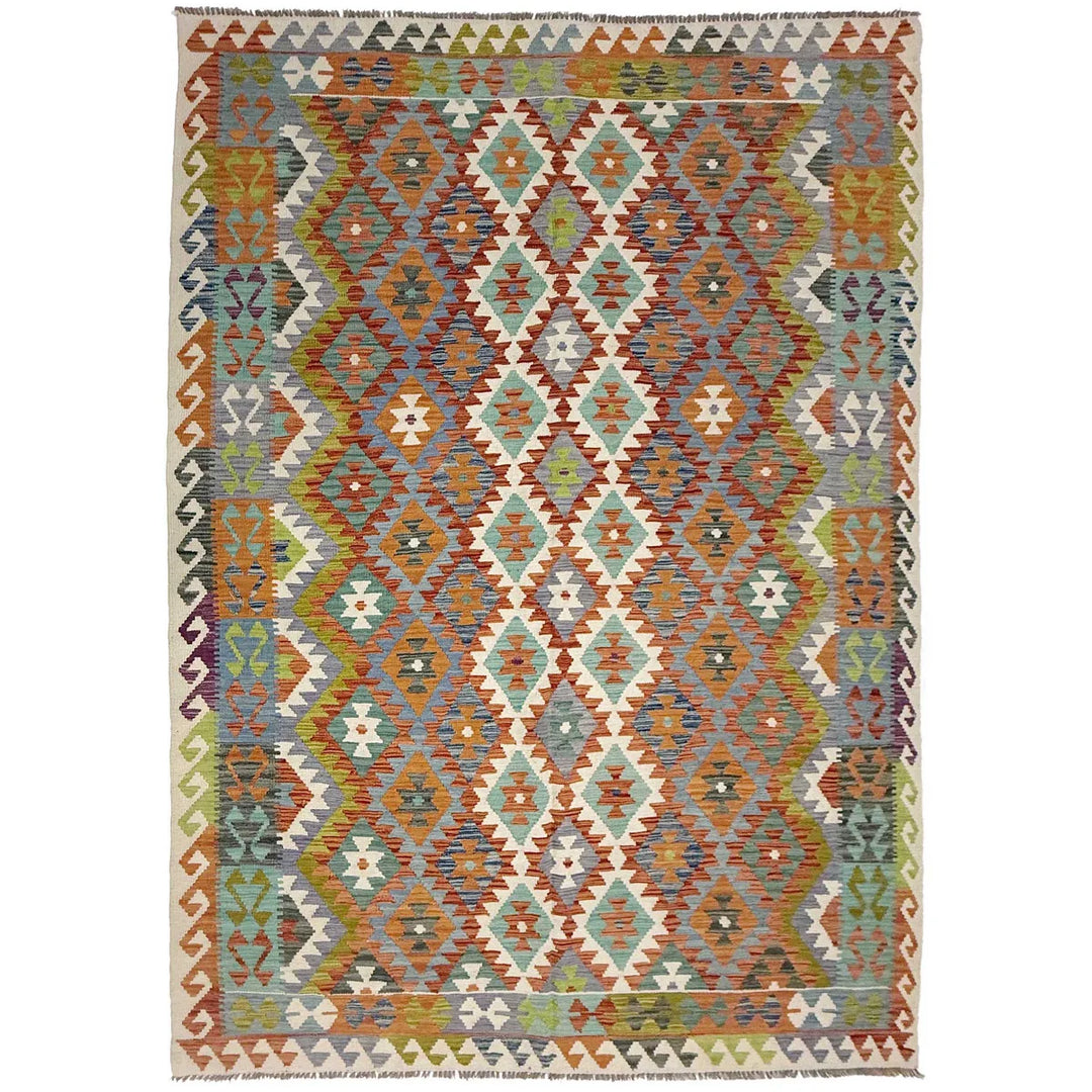 Afghan Kilim Rug 6' 10" x 9' 9" Flat-Weave | No. AL71077