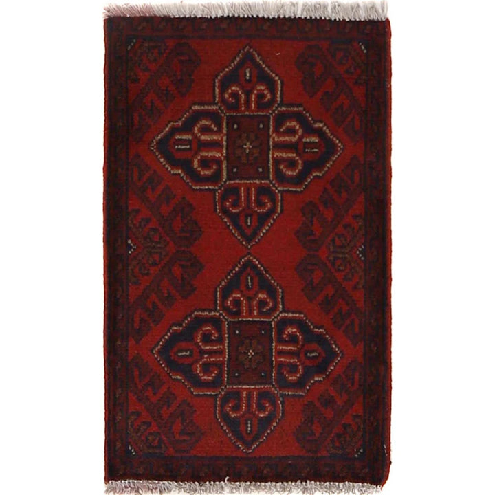 Red Afghan Oriental Doormat 1' 4" x 1' 11" Hand-Knotted | No. AL71128