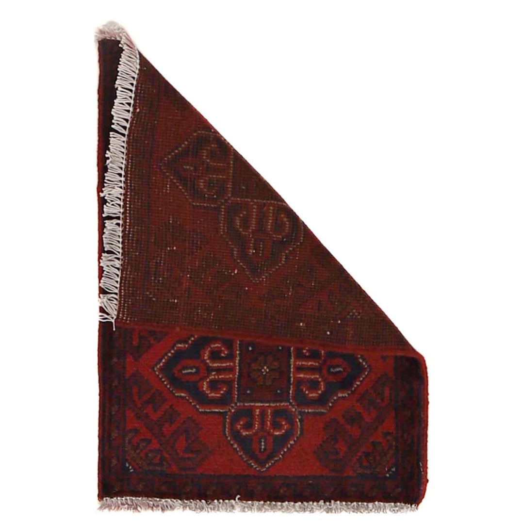 Red Afghan Oriental Doormat 1' 4" x 1' 11" Hand-Knotted | No. AL71128