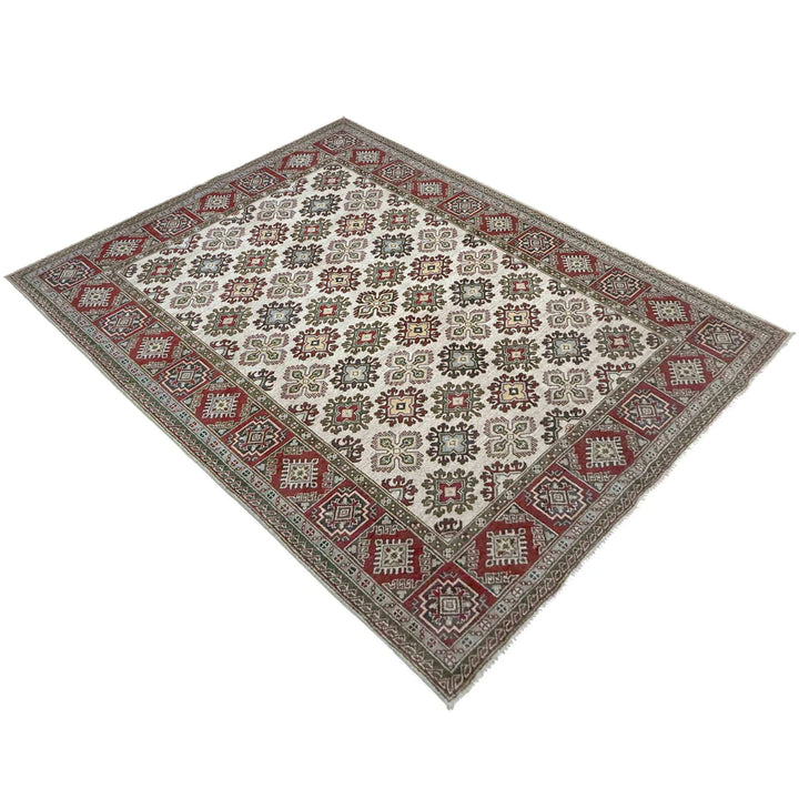 Beige Afghan Kazak Rug 6' 0" x 9' 1" Hand-Knotted | No. AL71190
