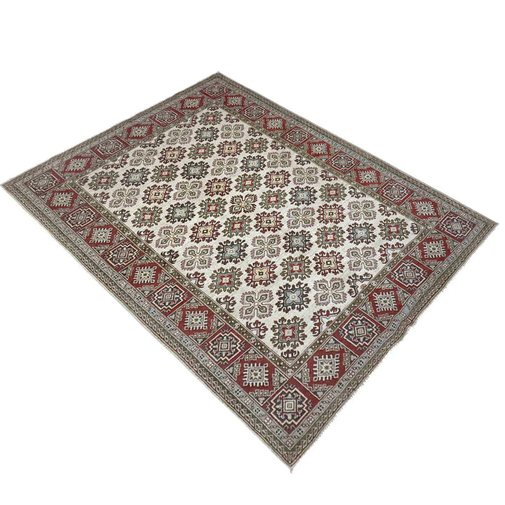 Beige Afghan Kazak Rug 6' 0" x 9' 1" Hand-Knotted | No. AL71190