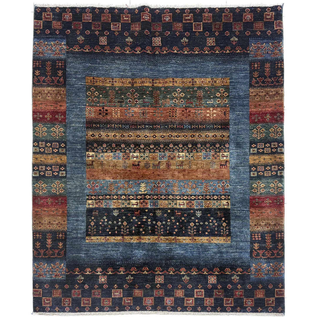 Multicolor Afghan Shikargah Rug 5' 1" x 6' 4" Hand-Knotted | No. AL71215