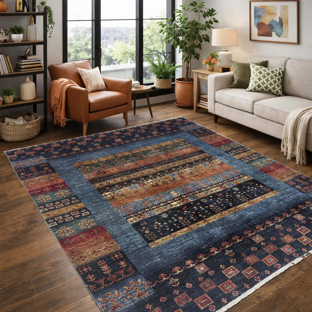 Multicolor Afghan Shikargah Rug 5' 1" x 6' 4" Hand-Knotted | No. AL71215