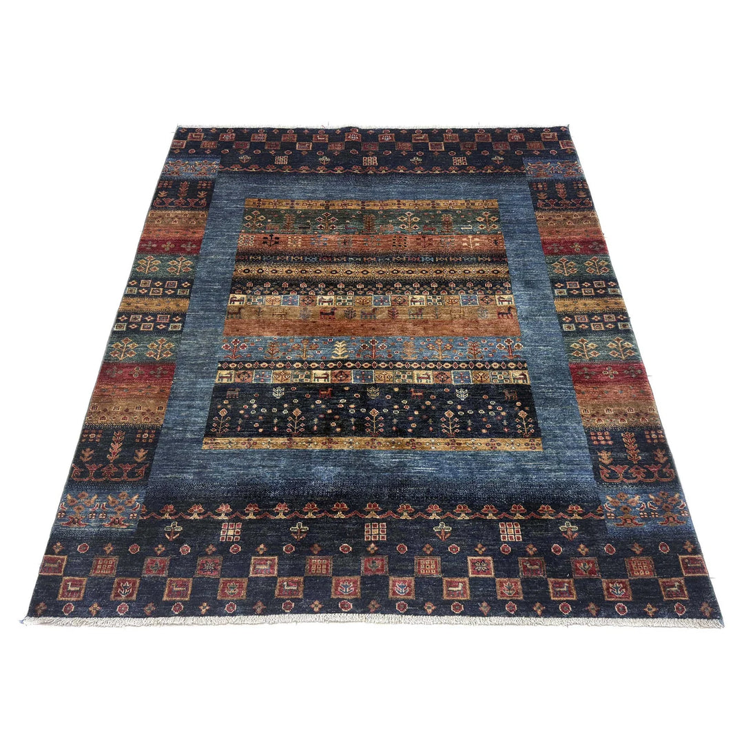 Multicolor Afghan Shikargah Rug 5' 1" x 6' 4" Hand-Knotted | No. AL71215