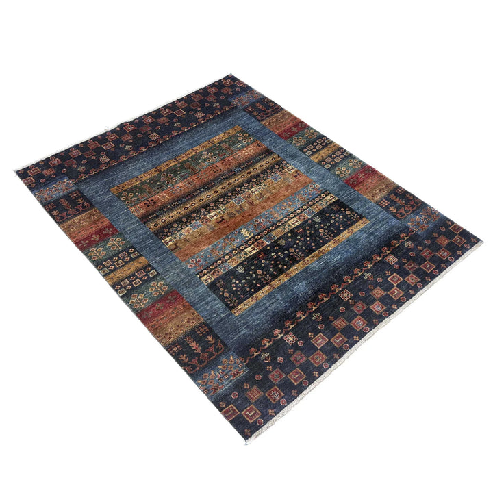 Multicolor Afghan Shikargah Rug 5' 1" x 6' 4" Hand-Knotted | No. AL71215