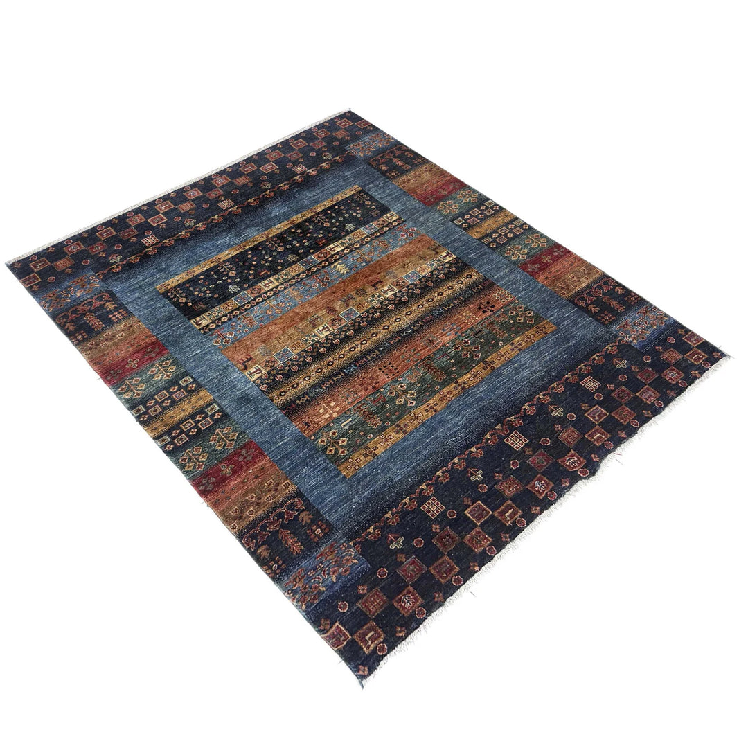 Multicolor Afghan Shikargah Rug 5' 1" x 6' 4" Hand-Knotted | No. AL71215